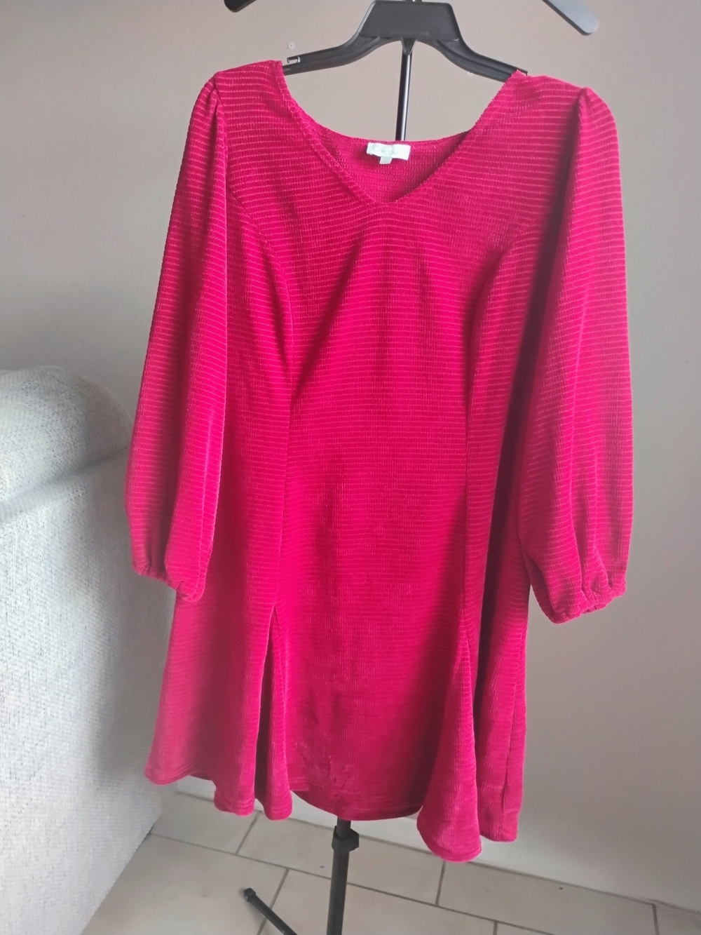 Chenault Red Size 2X Chenille V neck Long Sleeve Midi